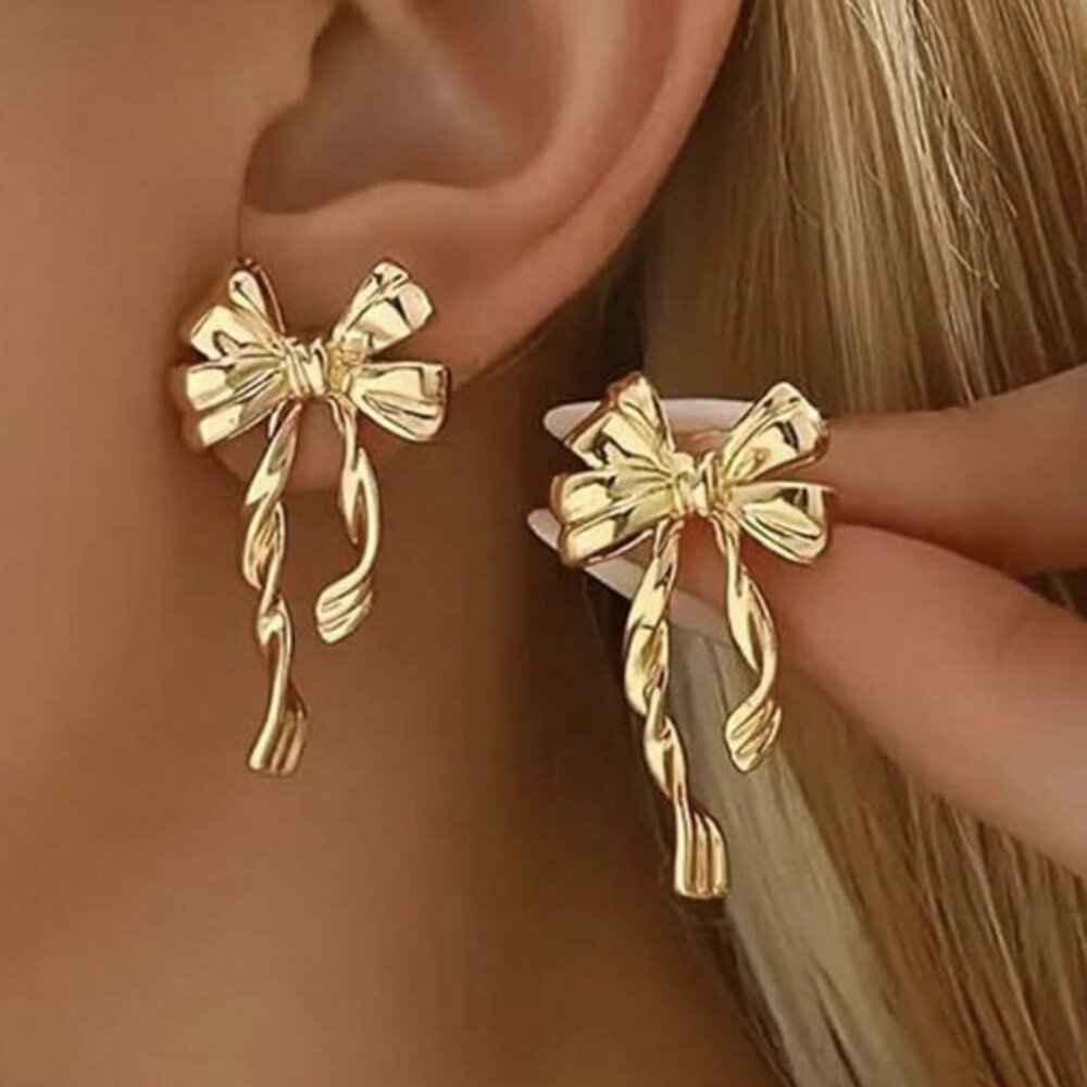 Bow Shaped Gold Earrings For women